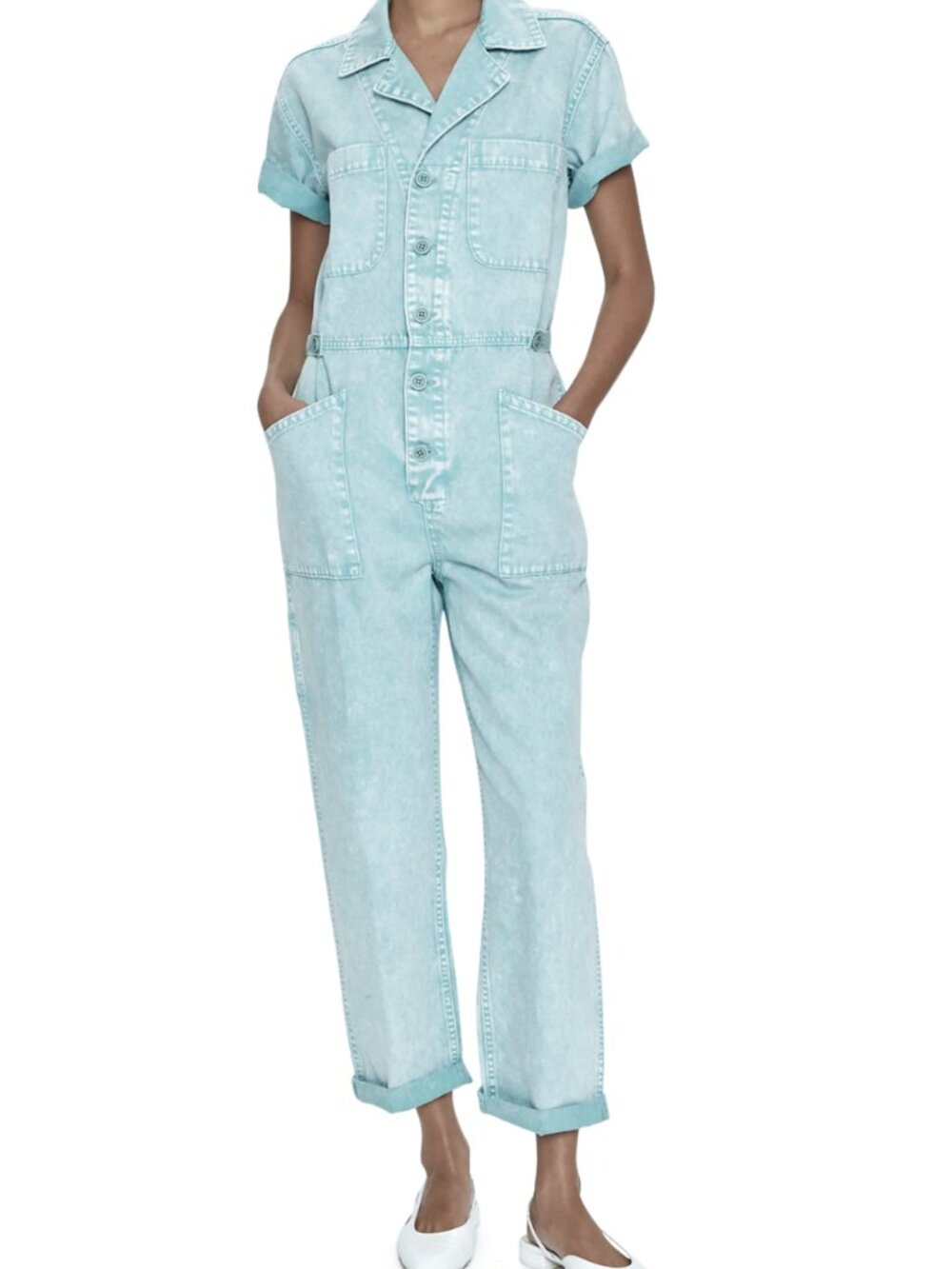 NWT Pistola Grover in Aqua Snow Acid Washed Relaxed Field Suit Jumpsuit XS